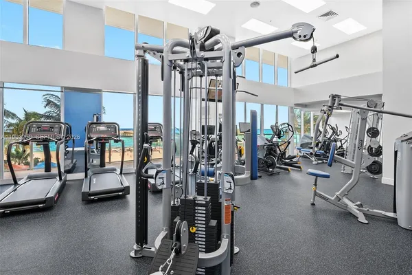 a view of a room with gym equipment
