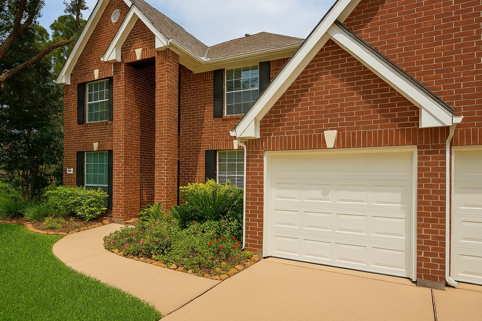 20203 Timberstone Lane Spring, TX 77379 - Photo 2 of 23 As you arrive, you’re welcomed by a beautifully maintained brick exterior and a spacious driveway. The home sits in a peaceful setting, directly across from a park, offering both privacy and a great neighborhood feel.