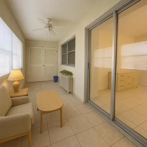 a living room with furniture and a table