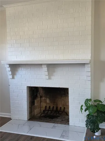 a room with a fireplace