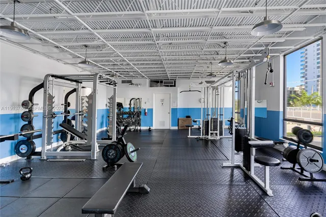a view of a room with gym equipment