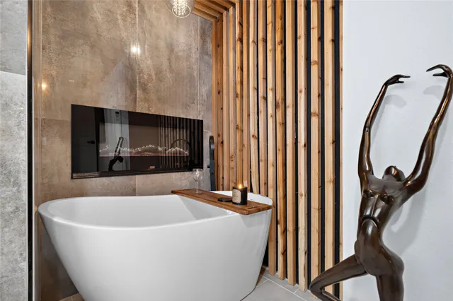 a bathroom with a bathtub