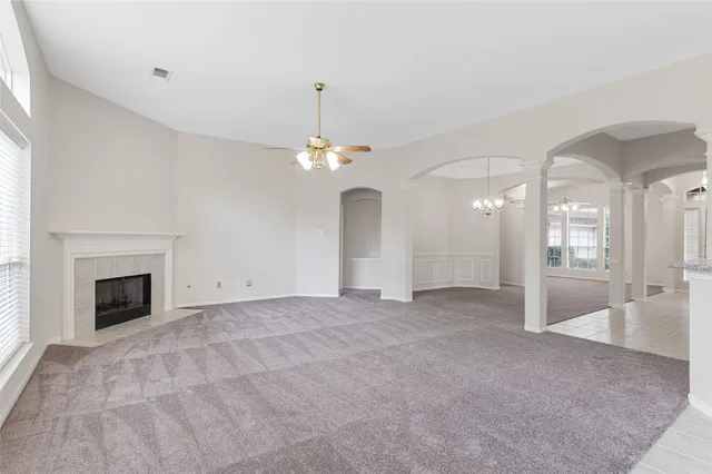 a view of a livingroom with a fireplace