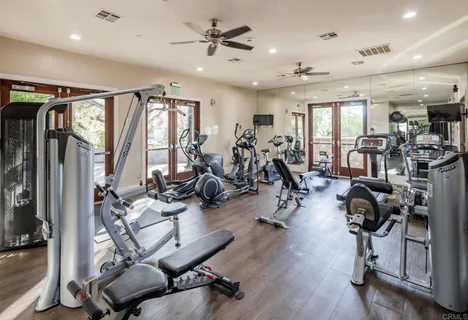 a view of a room with gym equipment
