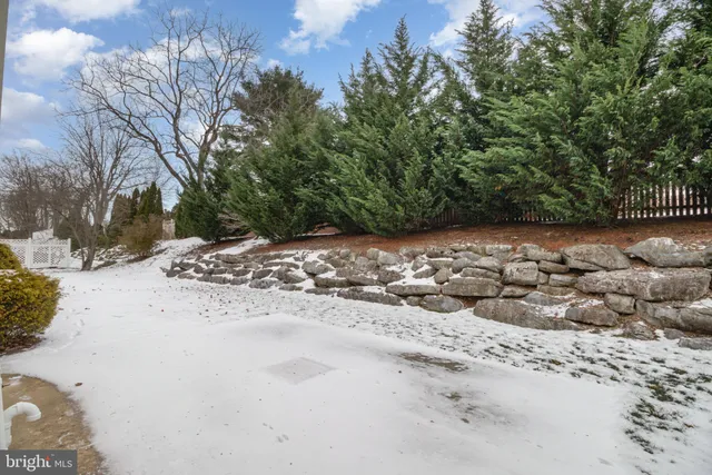 a view of a yard covered in snow