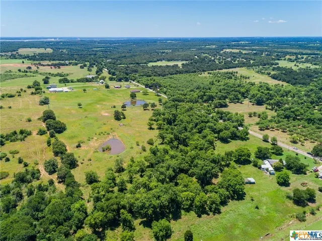 a view of a city with lush green forest