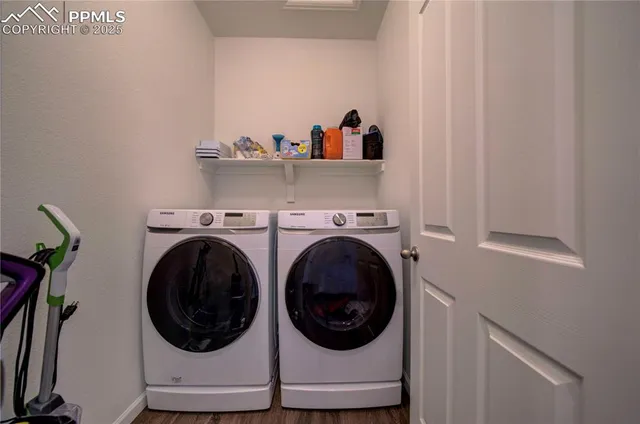 a building outdoor space with patio furniture and a potted plant