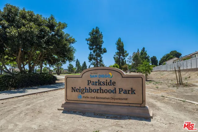 a view of a park with slide