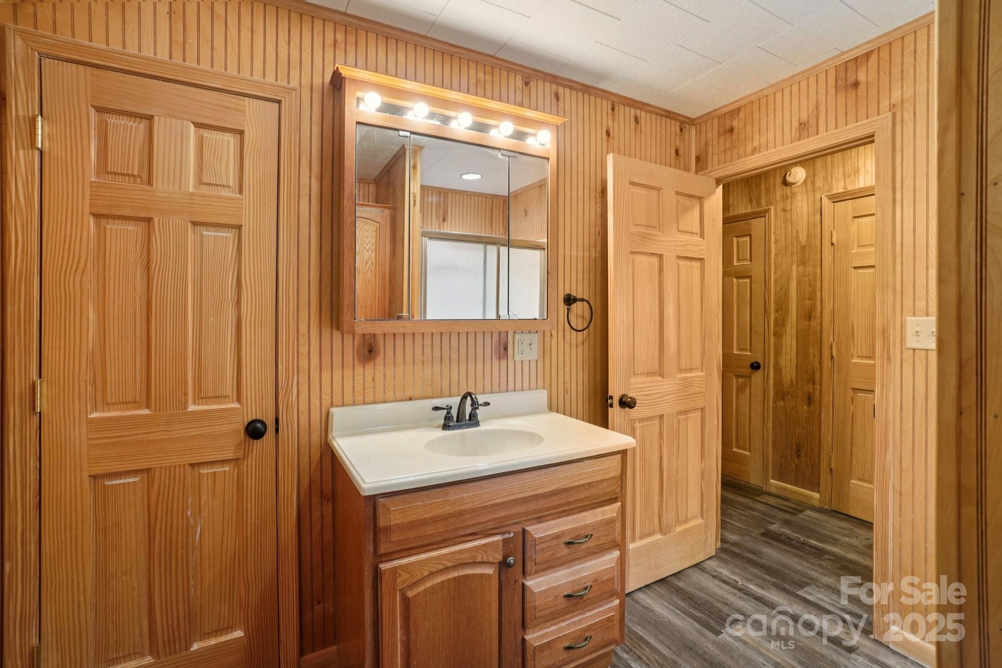 623 Edwards Cove Road Waynesville, NC 28786 - Photo 27 of 46 a bathroom with a sink a mirror and a shower