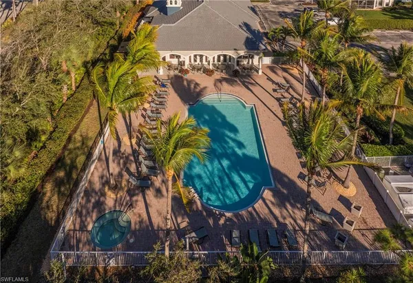 a view of an outdoor space with swimming pool