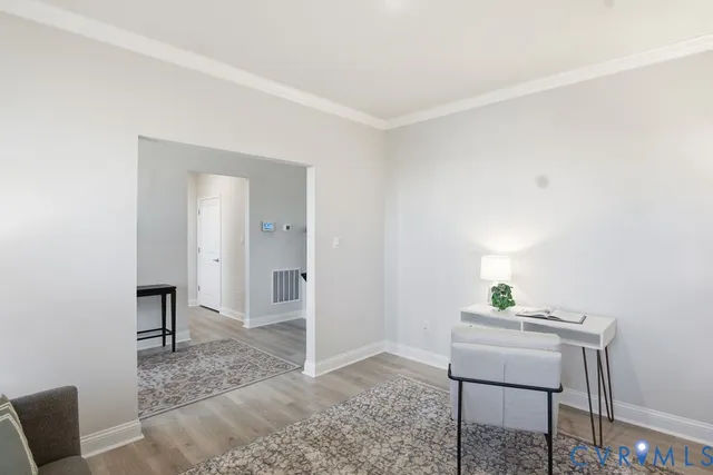 a workspace with furniture and window