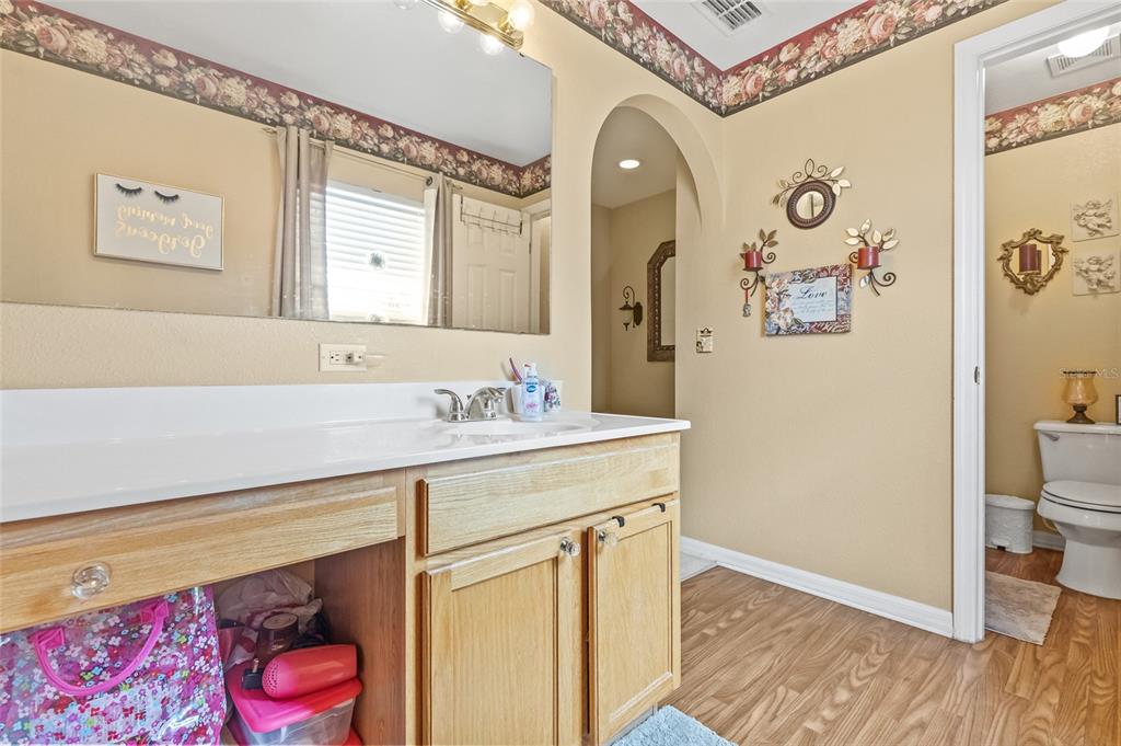 10311 Frog Pond Drive Riverview, FL 33569 - Photo 17 of 39 a bathroom with a sink mirror vanity and toilet