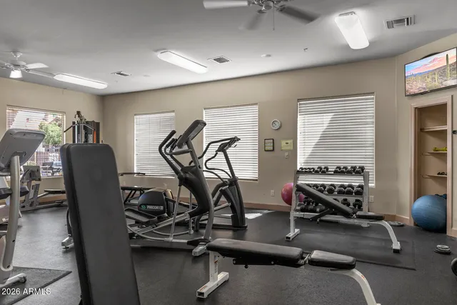 a view of a room with gym equipment