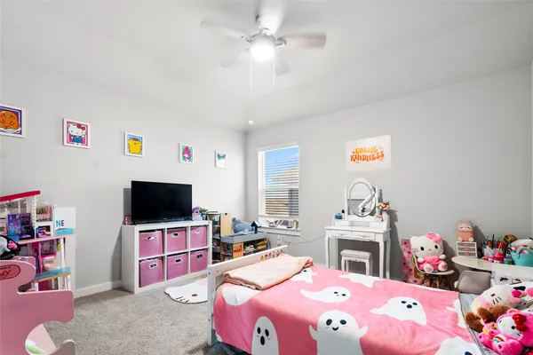 a bedroom with a bed dresser and a flat screen tv