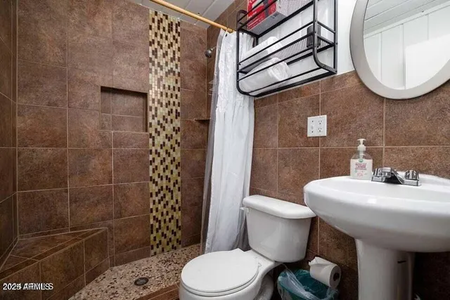 a bathroom with a sink toilet and a mirror