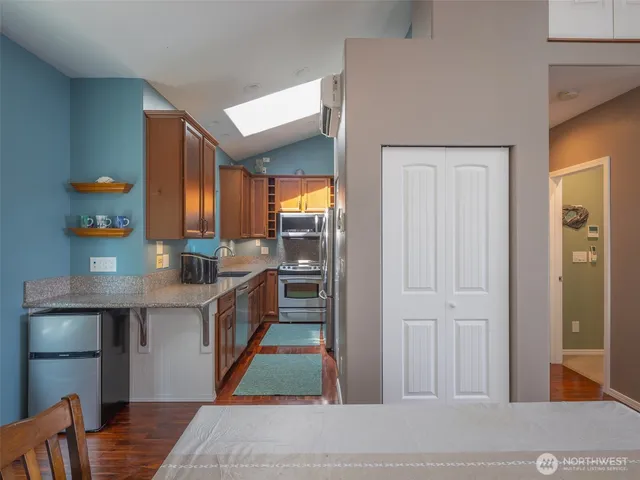 a hallway with cabinets