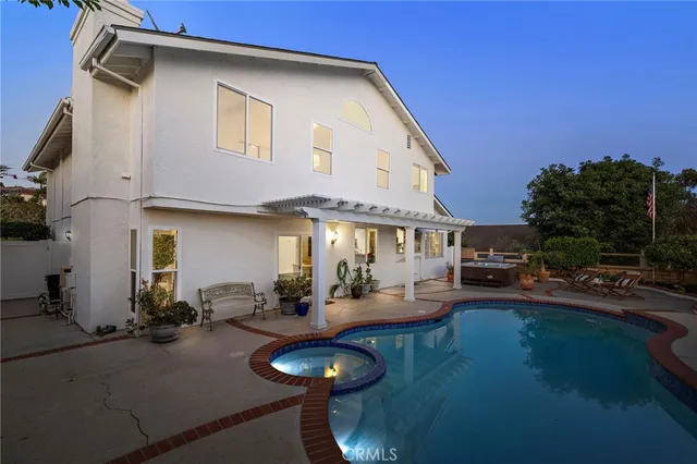 a front view of a house with patio