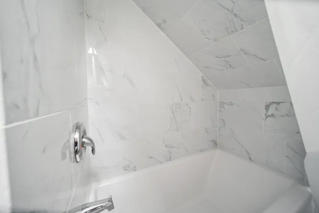 a bathroom with a bathtub