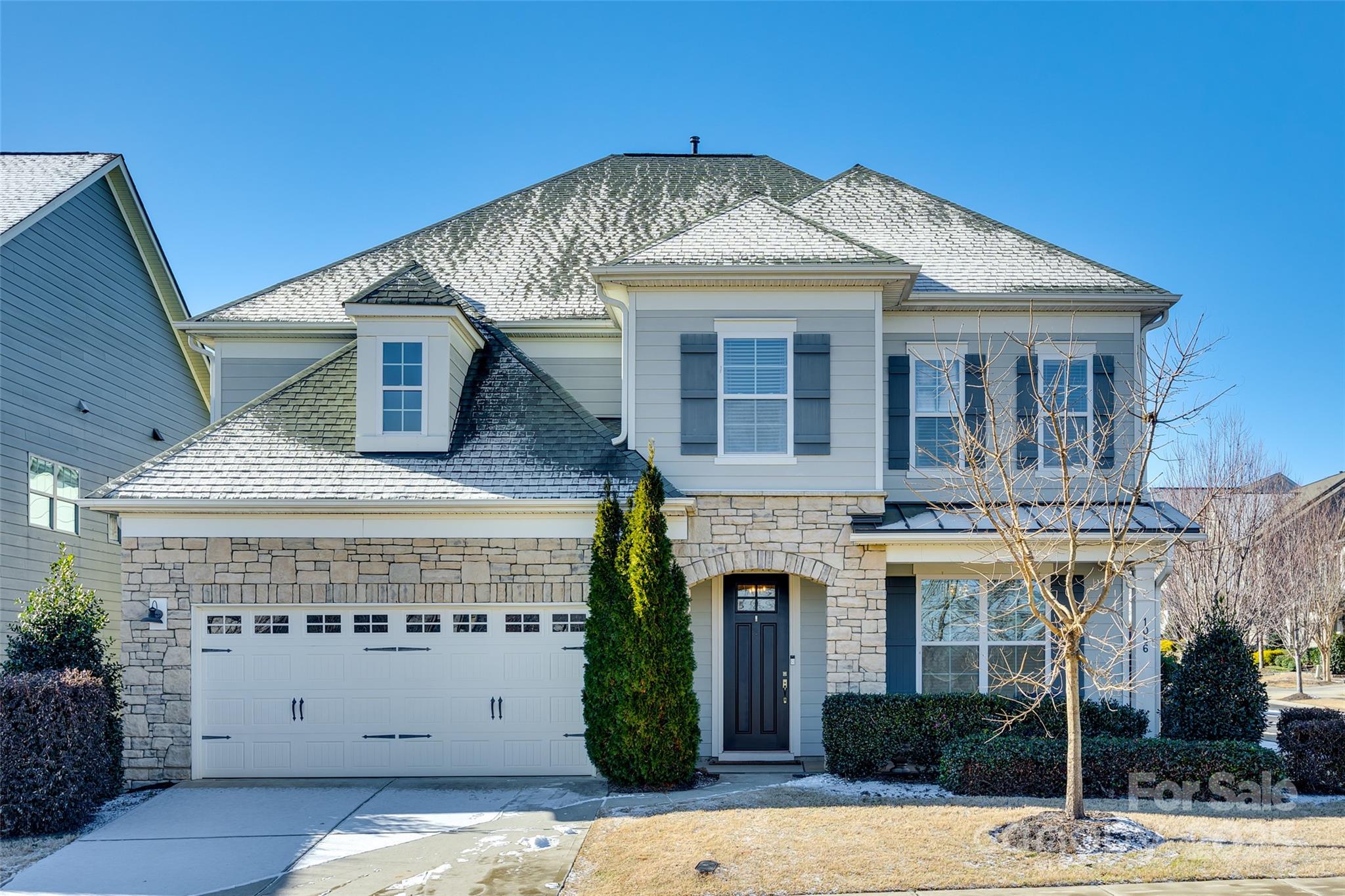 a front view of a building with streets