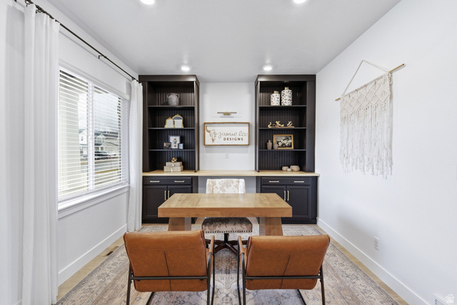 596 South Meade Street Mapleton, UT 84664 - Photo 2 of 38 Dining room with light wood-style flooring, recessed lighting, and an office area