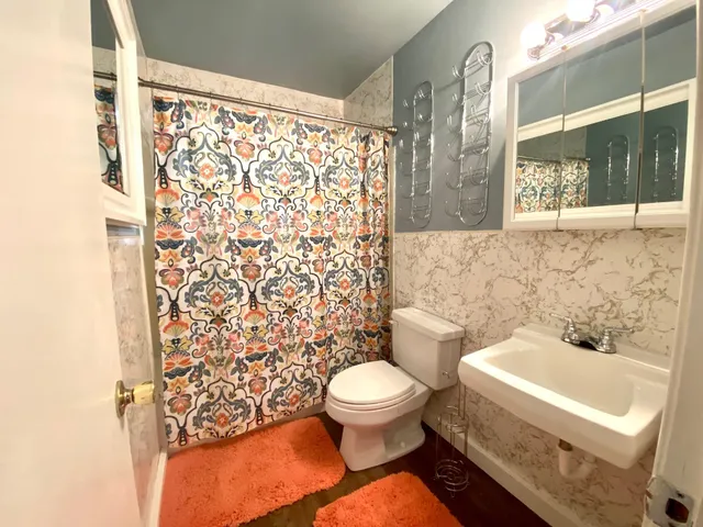 a bathroom with a toilet and a sink