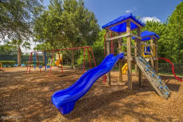 a view of a park with slide
