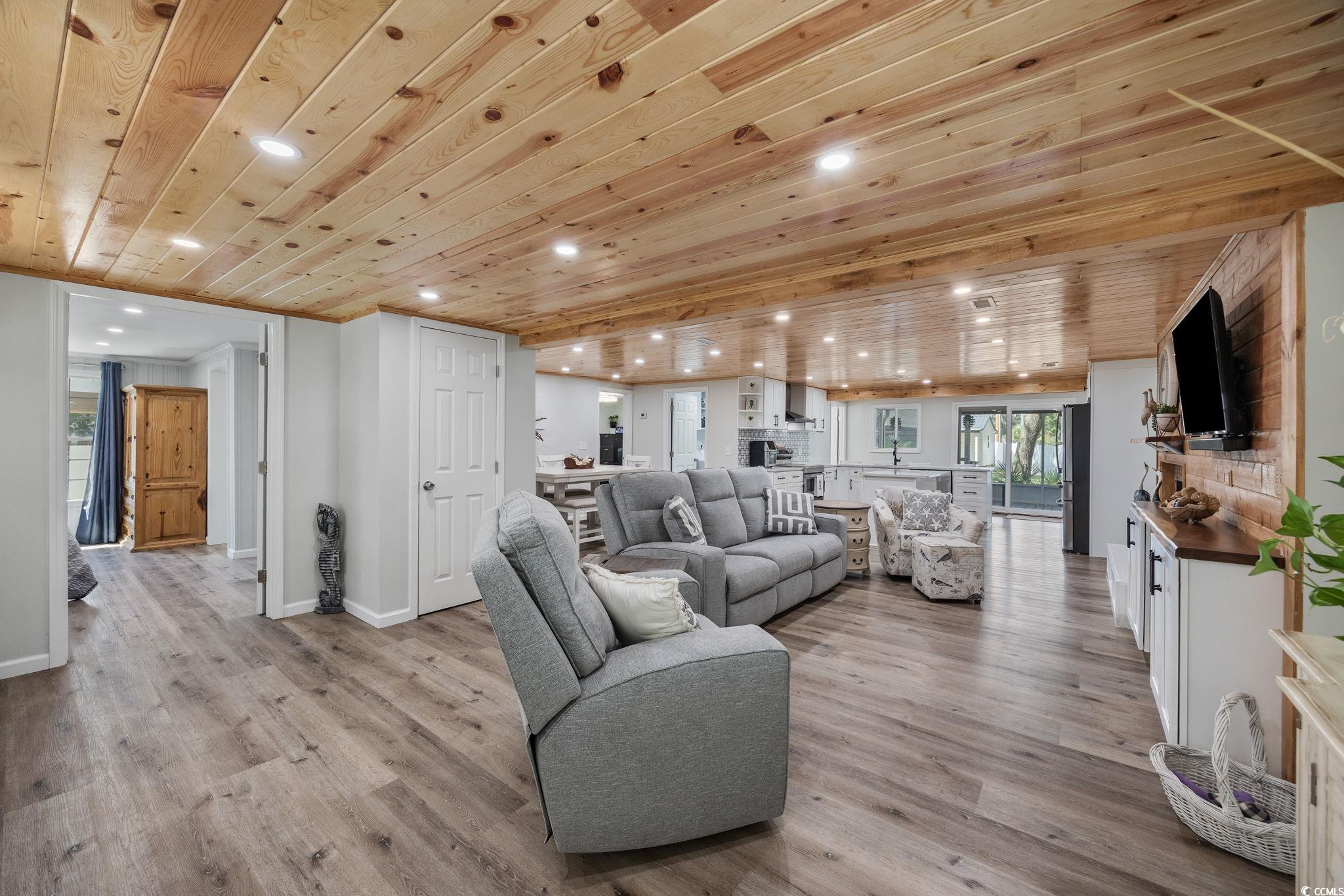 3118 State Rd S-26-816 Murrells Inlet, SC 29576 - Photo 12 of 40 Living room featuring wood ceiling, light wood-style flooring, and recessed lighting