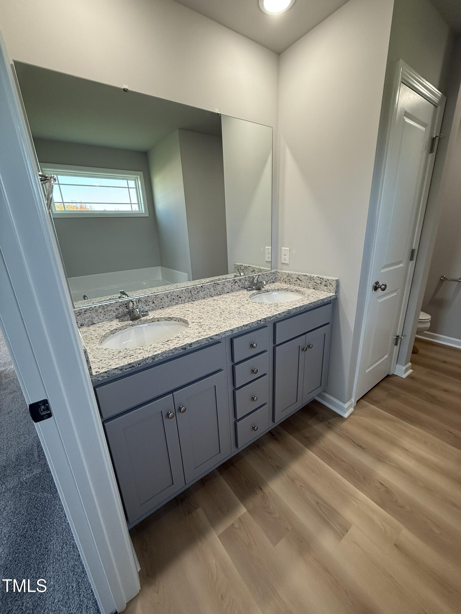 198 Pate Landing Drive Selma, NC 27576 - Photo 12 of 16 a bathroom with a granite countertop sink and a mirror