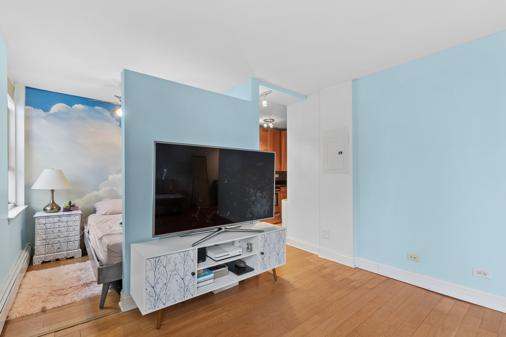 3033 North Sheridan Road, Unit 1502 Chicago, IL 60657 - Photo 5 of 19 a living room with furniture and a flat screen tv
