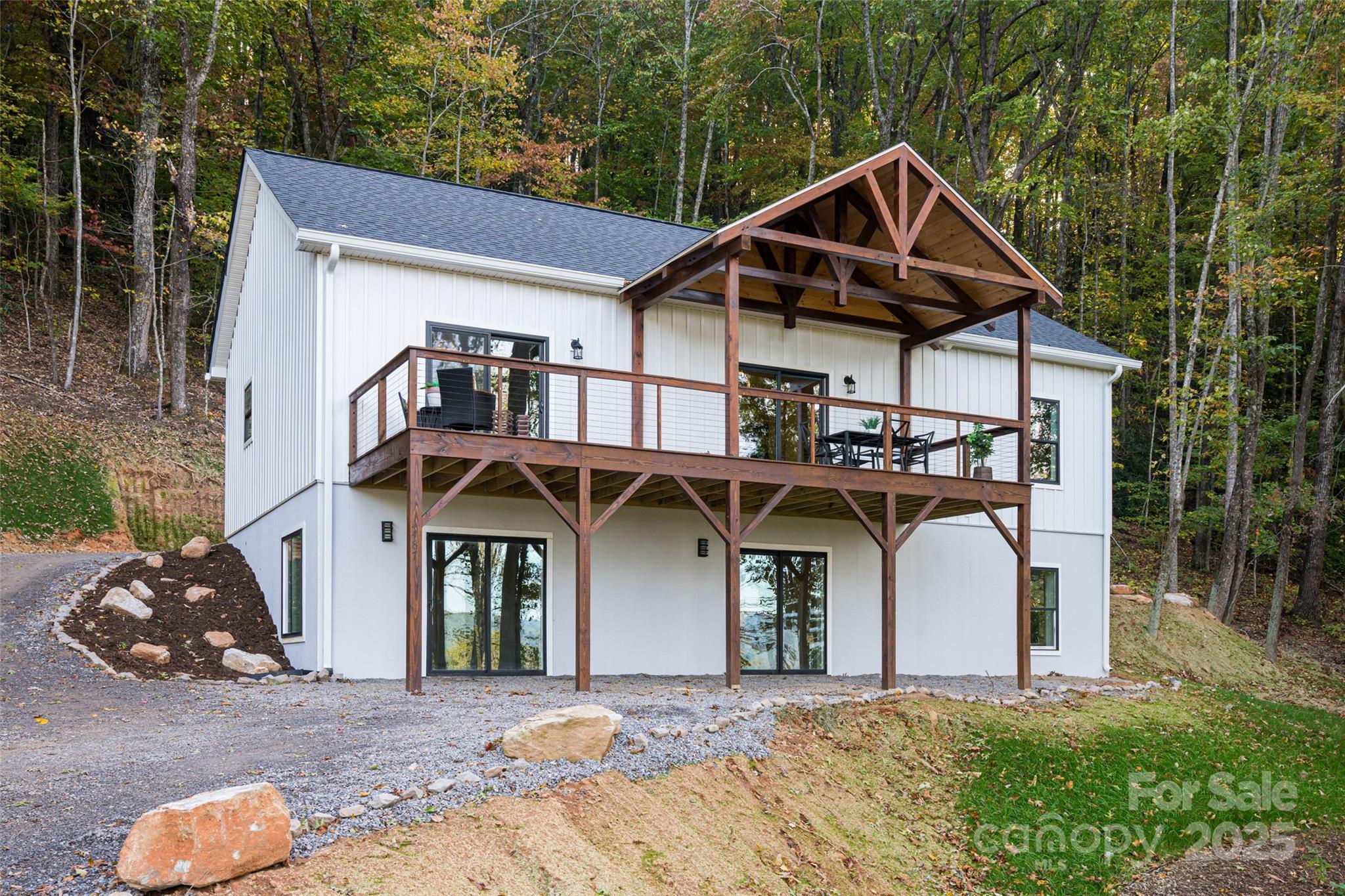 a front view of a house with entertaining space