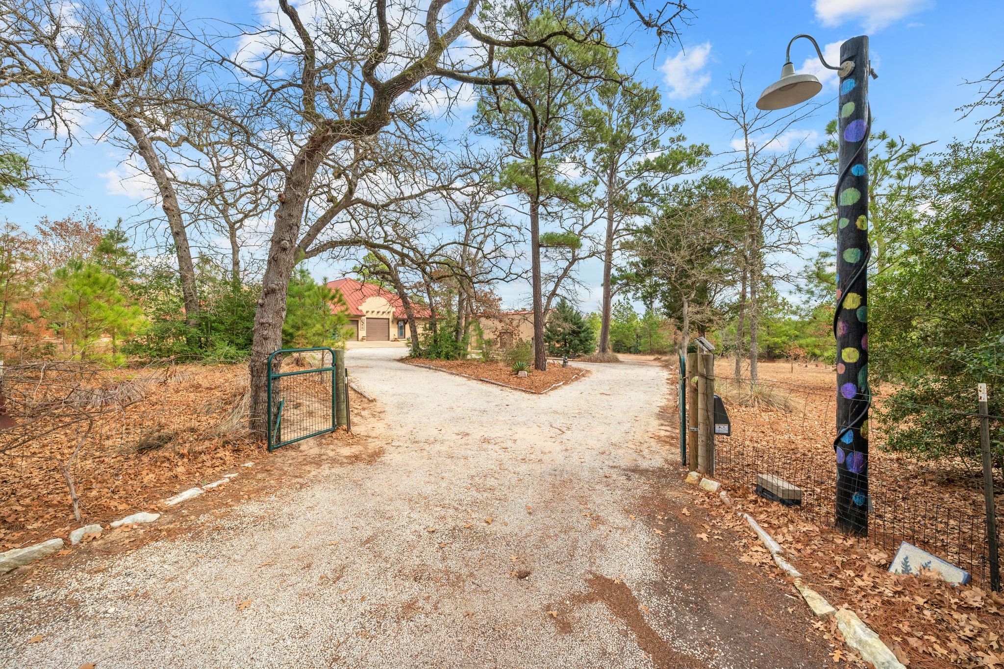 129 Painted Post Bastrop, TX 78602 - Photo 7 of 40 The gated and lighted entry winds up a meandering circular drive to the home, which is set well back from the road.