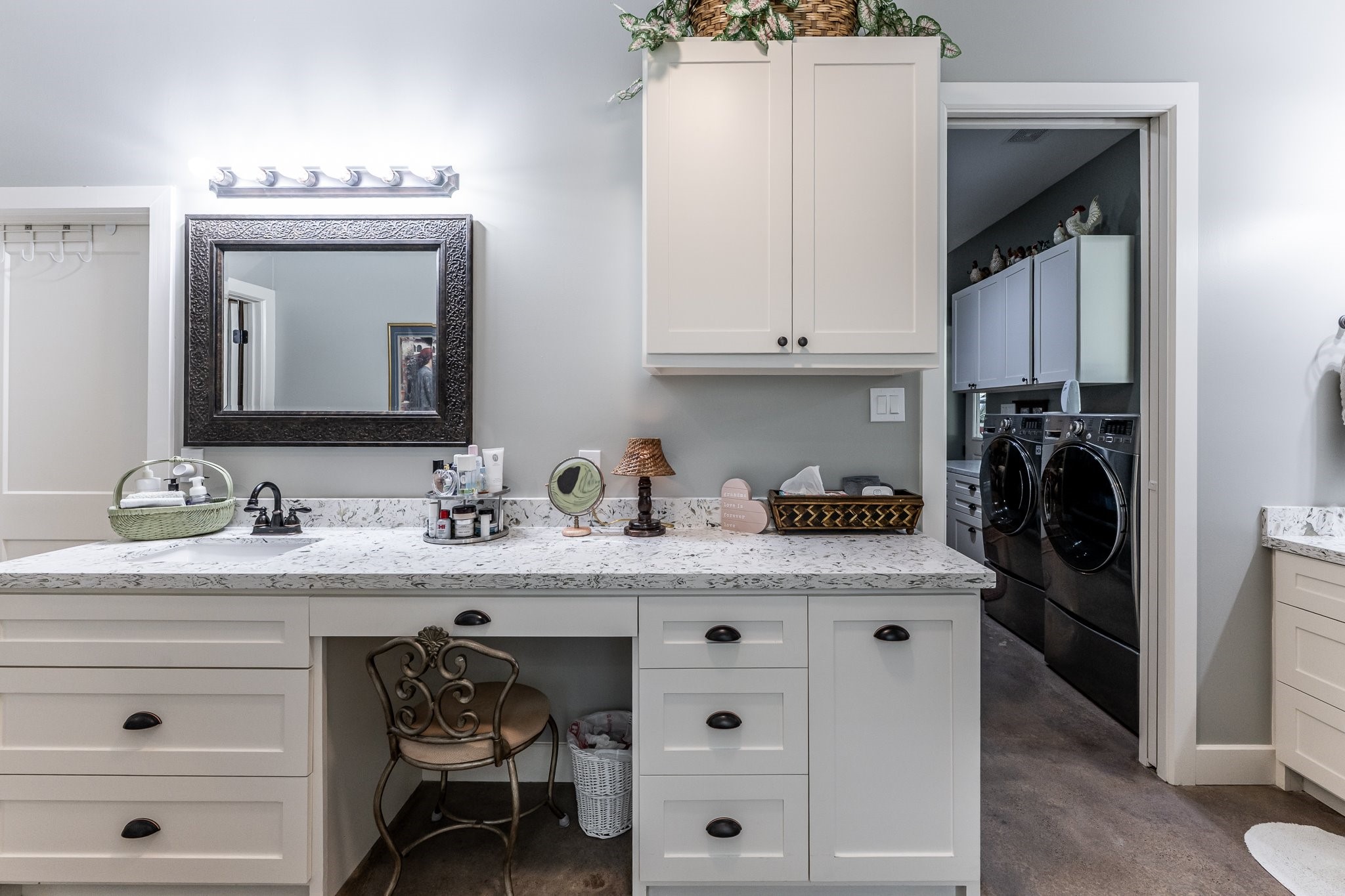 13334 Fultz Road Conroe, TX 77304 - Photo 15 of 49 a bathroom with a sink vanity granite and a mirror
