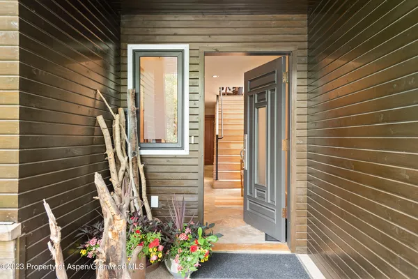 a view of a door of the house with a potted plant