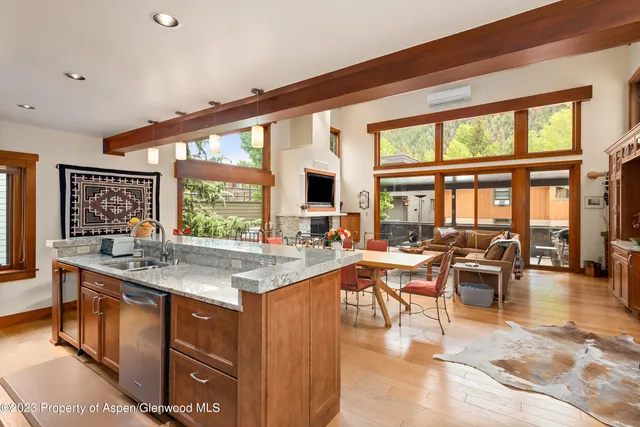 a view of a kitchen with granite countertop lots of counter top space