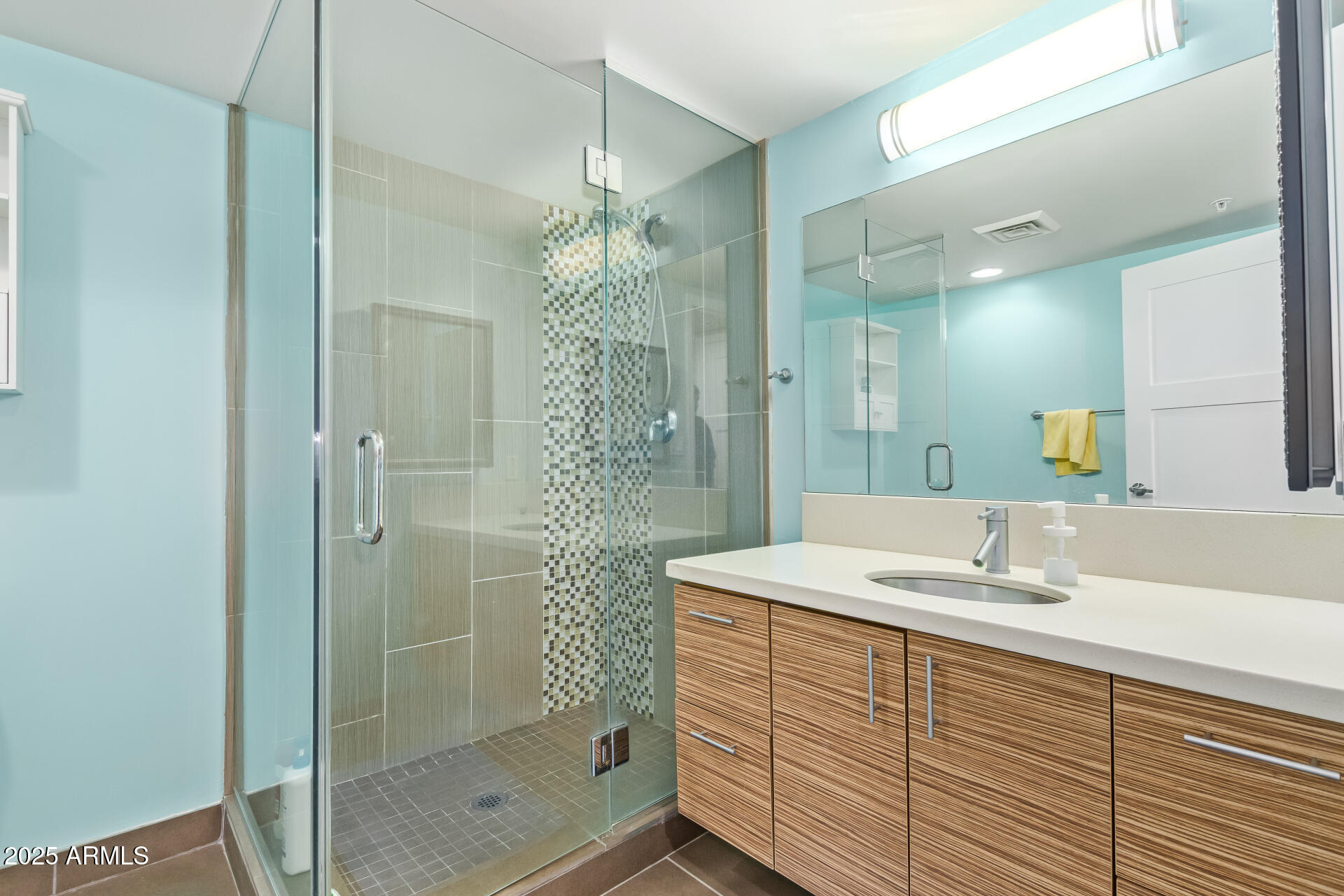 535 West Thomas Road, Unit 313 Phoenix, AZ 85013 - Photo 23 of 31 a bathroom with a shower sink and mirror