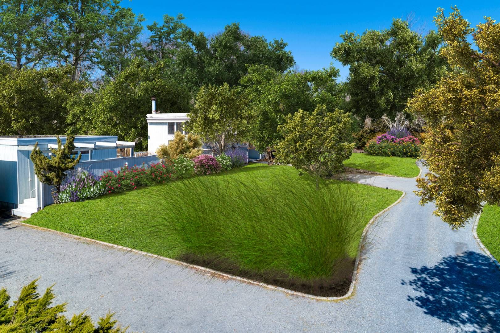 45 South Country Road Westhampton, NY 11977 - Photo 1 of 22 a view of a garden with plants and a bench