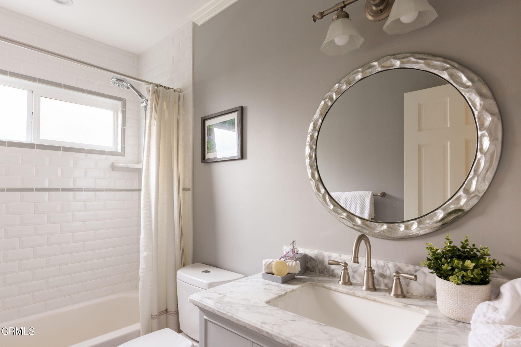2242 Brigden Road Pasadena, CA 91104 - Photo 26 of 32 a bathroom with a granite countertop sink a mirror and a shower