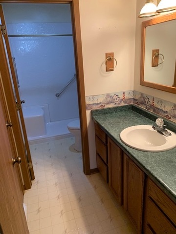 400 Wayne Road Rochelle, IL 61068 - Photo 9 of 9 a bathroom with a granite countertop sink and a mirror