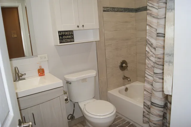 a white toilet sitting next to a bath tub