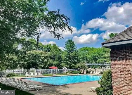 a view of a yard with plants and a fountain