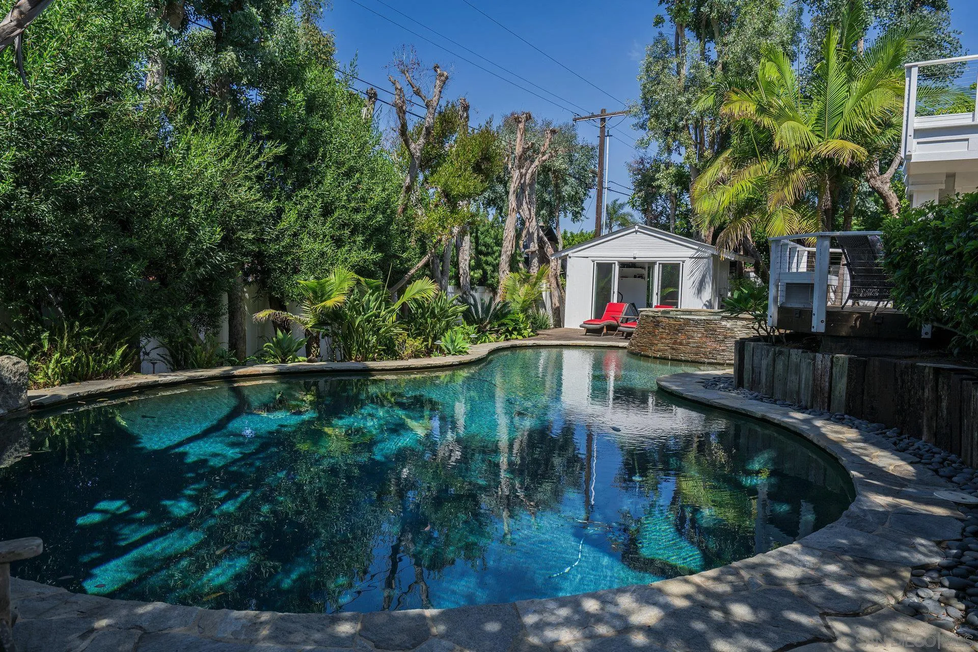 684 Arden Drive Encinitas, CA 92024 - Photo 9 of 59 a view of backyard with swimming pool and outdoor seating