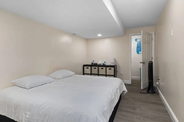 a view of a garage with storage