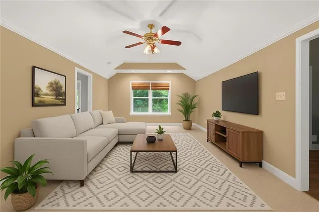 a view of a ceiling fan in a room