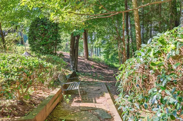 a view of fountain in a yard