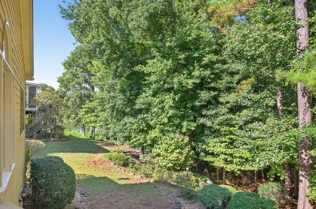 an aerial view of a house with garden