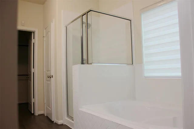 a bathroom with a bathtub