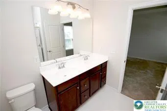 a bathroom with a sink a toilet and a mirror