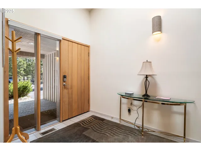 a view of a room with a window