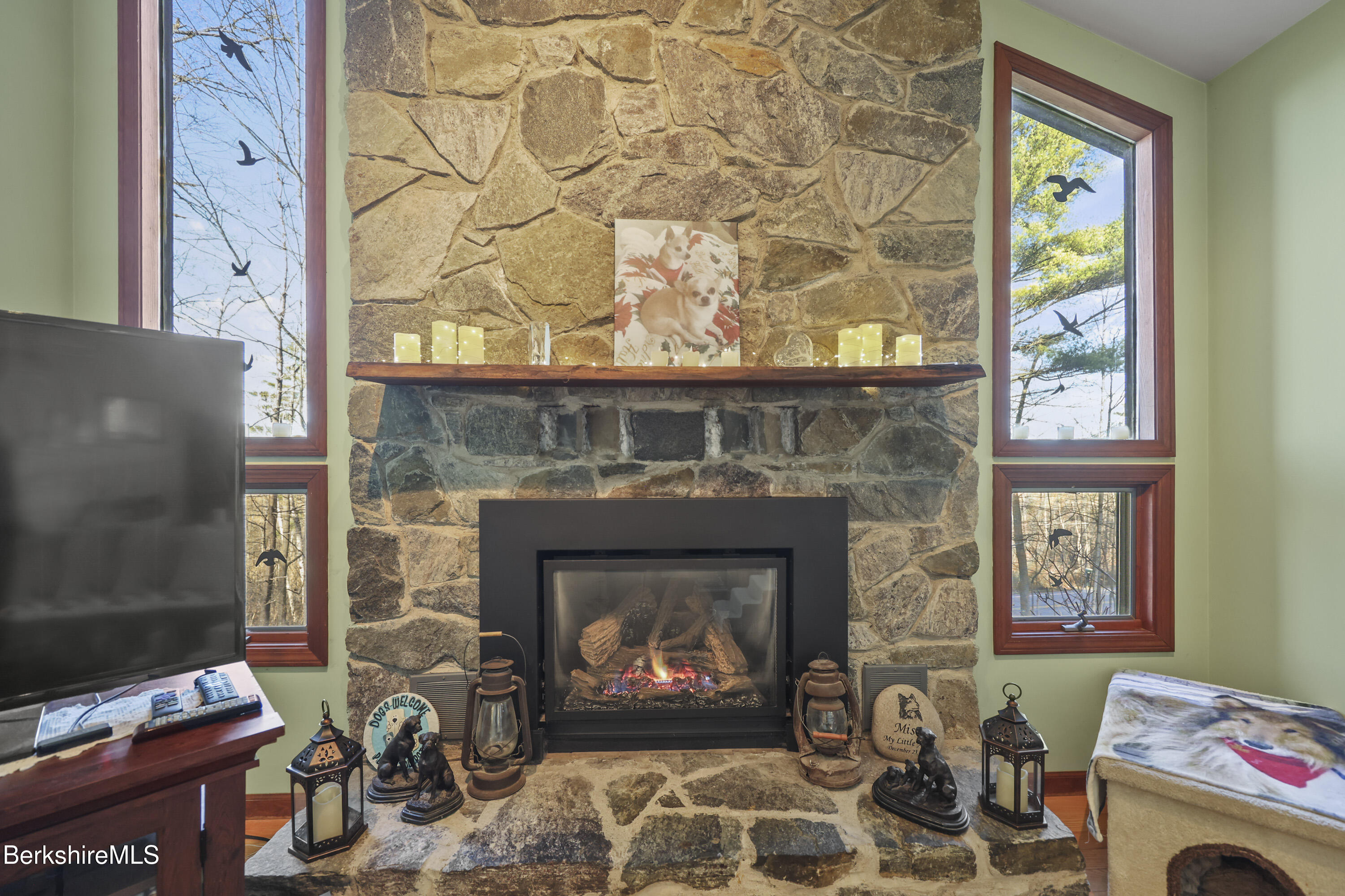 551 Tamarack Road Pittsfield, MA 01201 - Photo 8 of 51 a living room with a fireplace and a flat screen tv