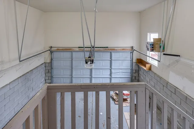 a balcony with wooden floor